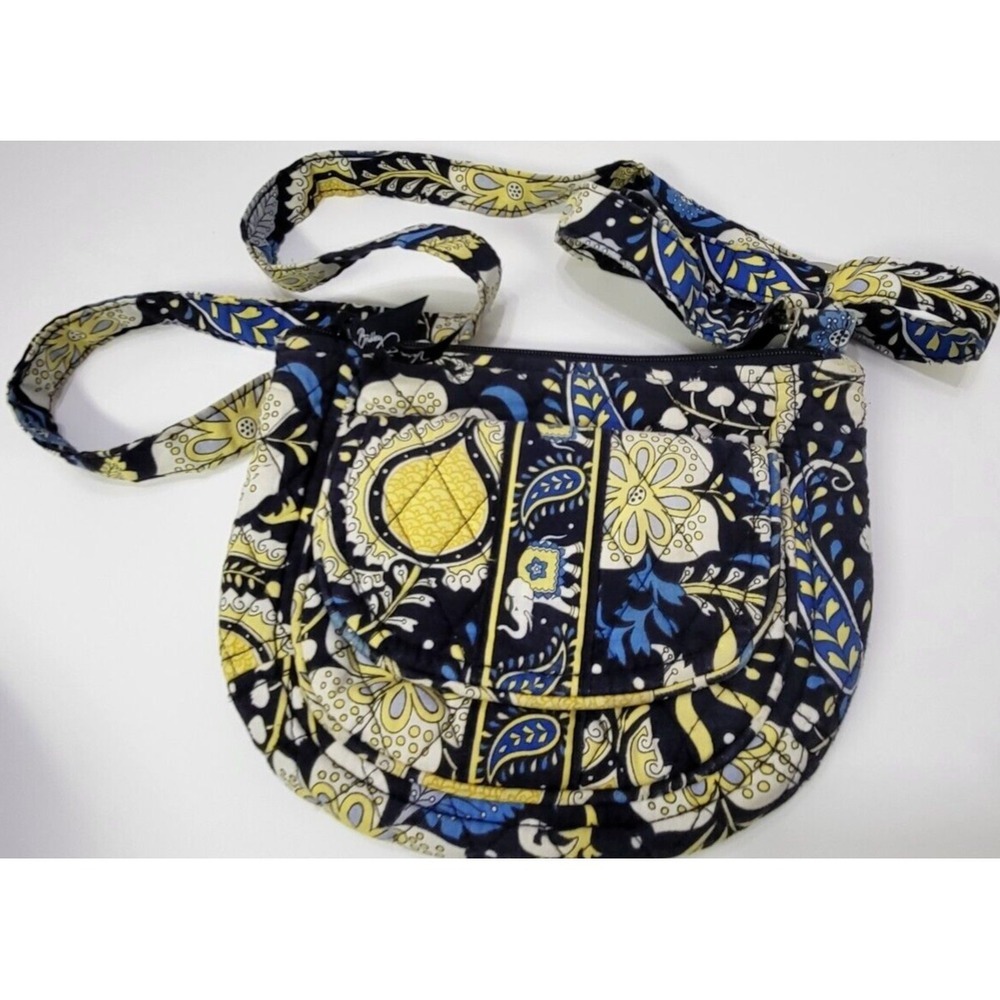Vera Bradley Hipster Ellie Blue Yellow Elephant Pattern Crossbody Bag Purse